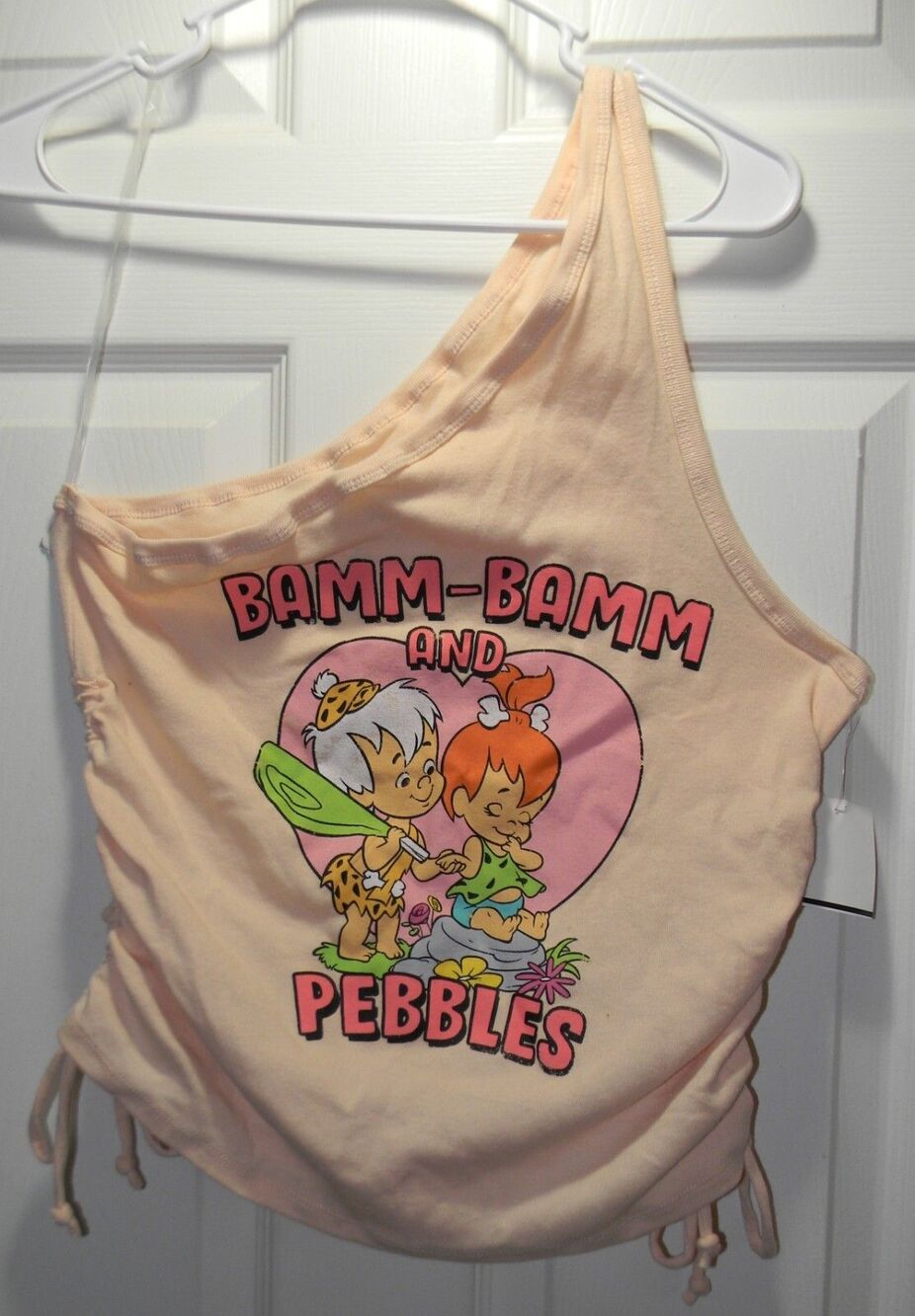 Flintstones Bamm Bamm and Peebles Off Shoulder Tee Tank XL NWOT Retro Ruched